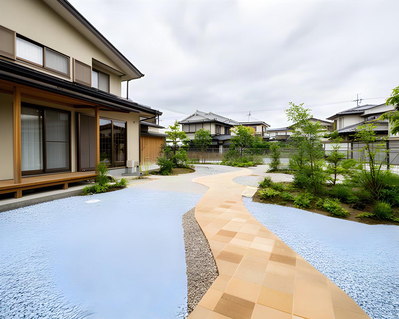 群馬県伊勢崎市の住宅の庭を改修し、砂利敷きと歩きやすい園路を整えた様子