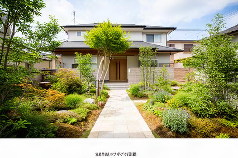 伊勢崎市の住宅で、玄関へ続く小径とシンボルツリー、手入れしやすい植栽を組み合わせた庭